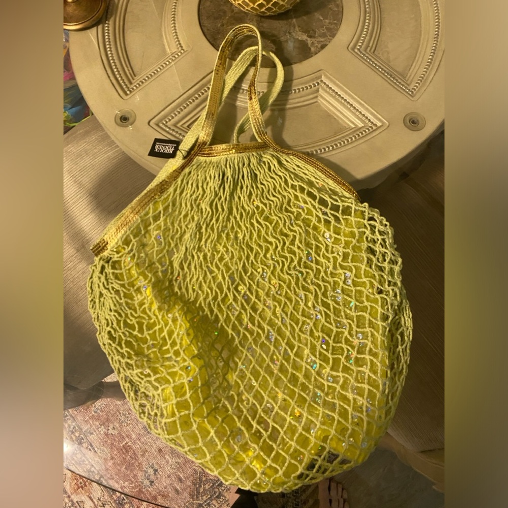 Bijoux Terner lime green sequin fishnet mesh bag. NWT